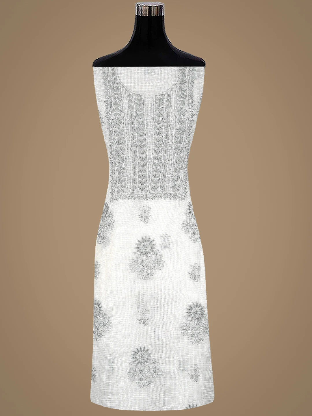Ada Hand Embroidered White Kota Lucknowi Chikankari Unstitched Kurta Dupatta Set 01A876964