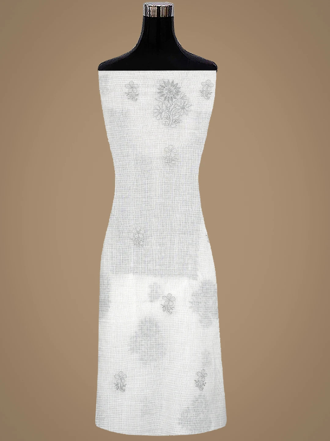 Ada Hand Embroidered White Kota Lucknowi Chikankari Unstitched Kurta Dupatta Set 01A876964