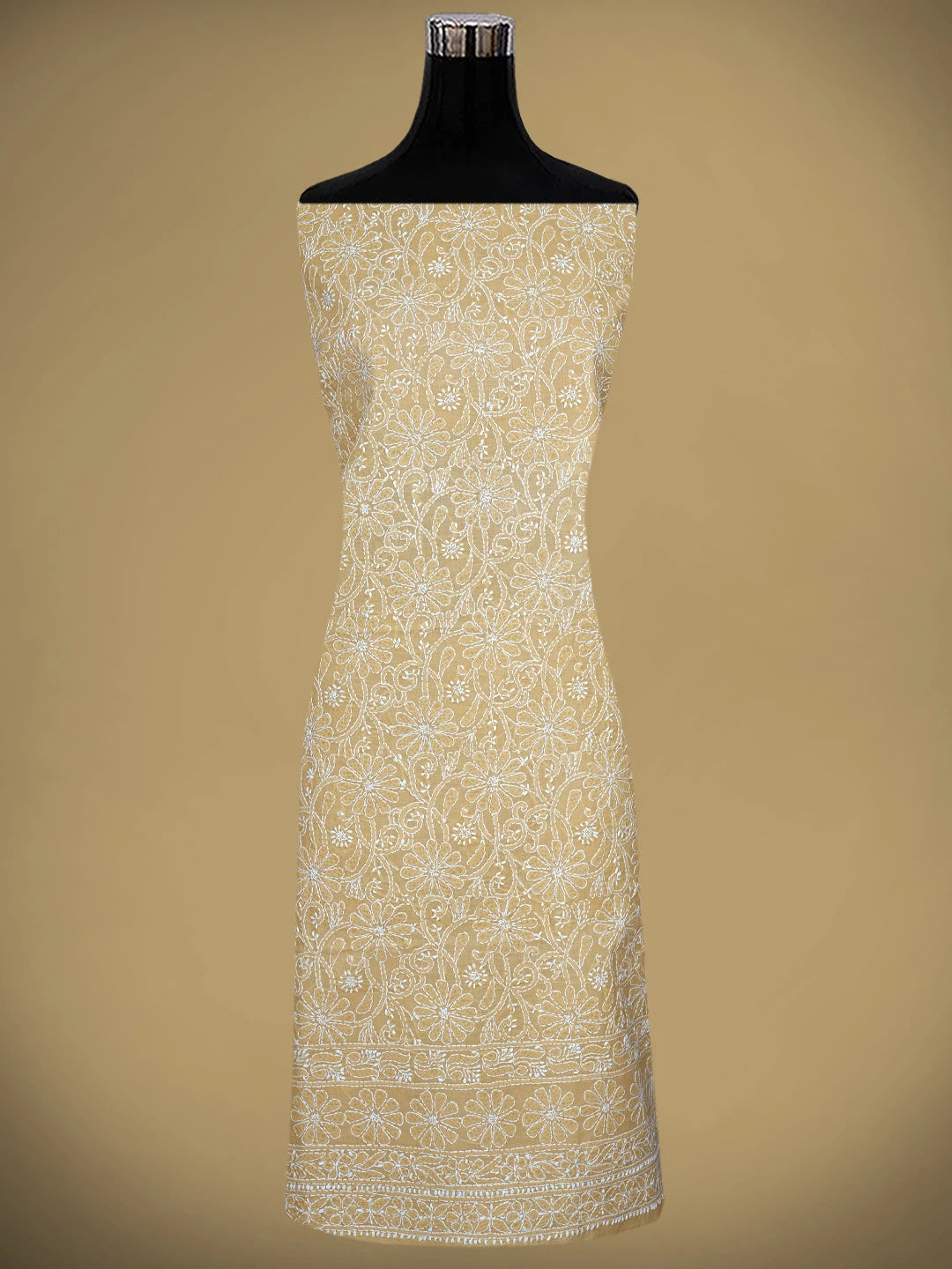 Ada Hand Embroidered Fawn Cotton Lucknowi Chikankari Unstitched Kurta Dupatta Set 01A853608
