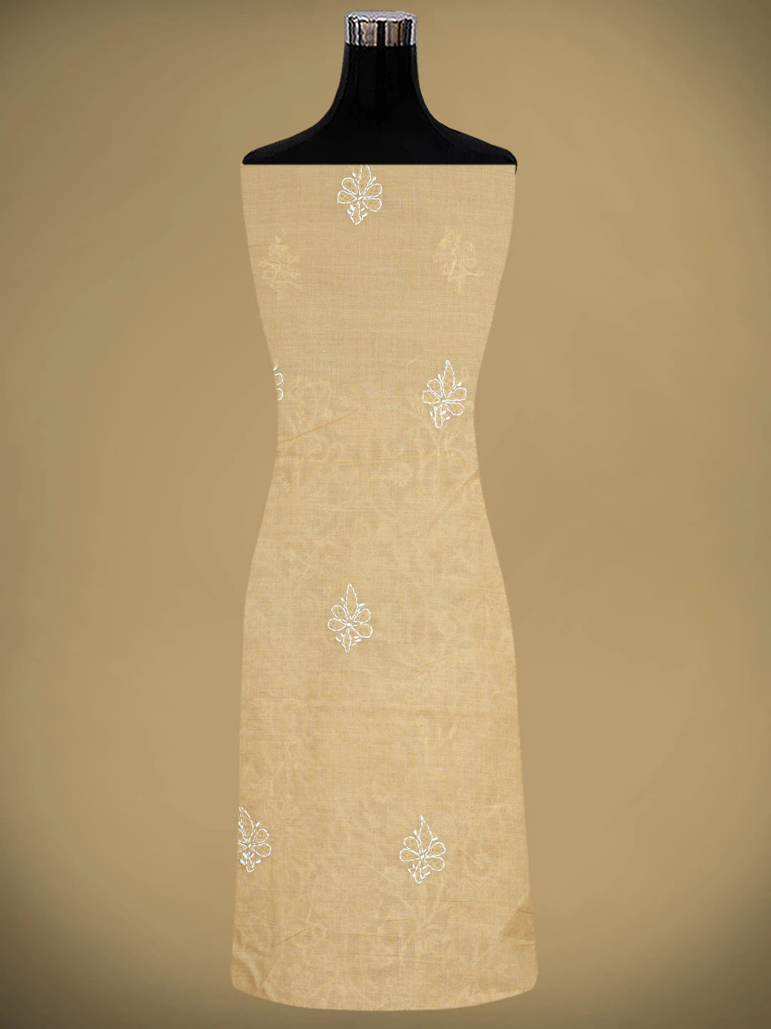 Ada Hand Embroidered Fawn Cotton Lucknowi Chikankari Unstitched Kurta Dupatta Set 01A853608