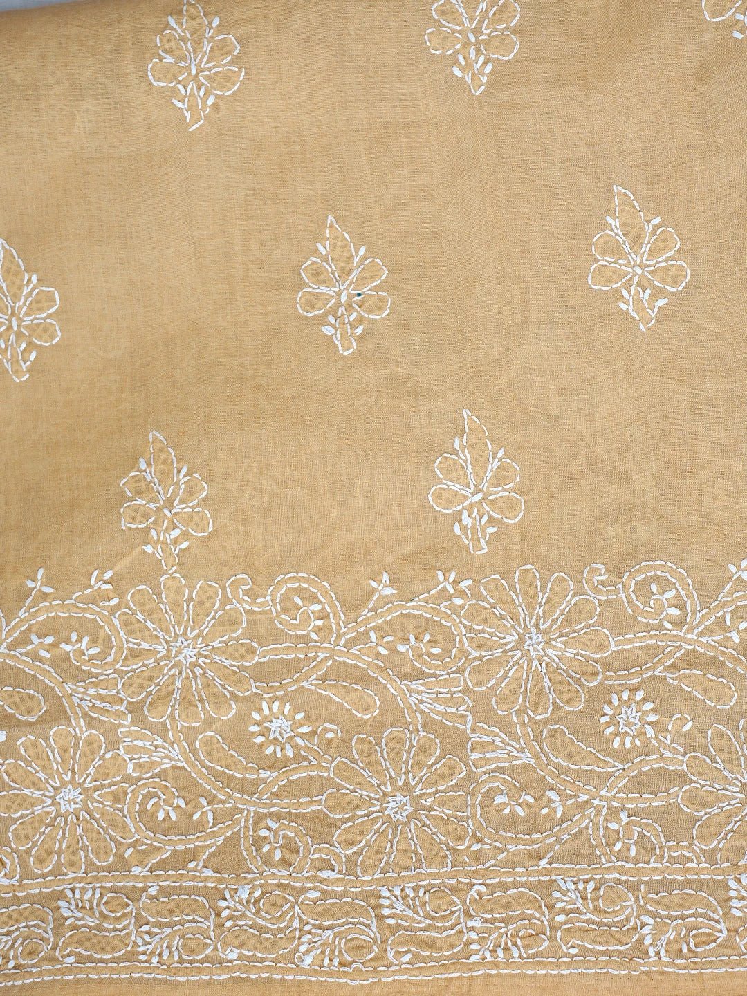 Ada Hand Embroidered Fawn Cotton Lucknowi Chikankari Unstitched Kurta Dupatta Set 01A853608