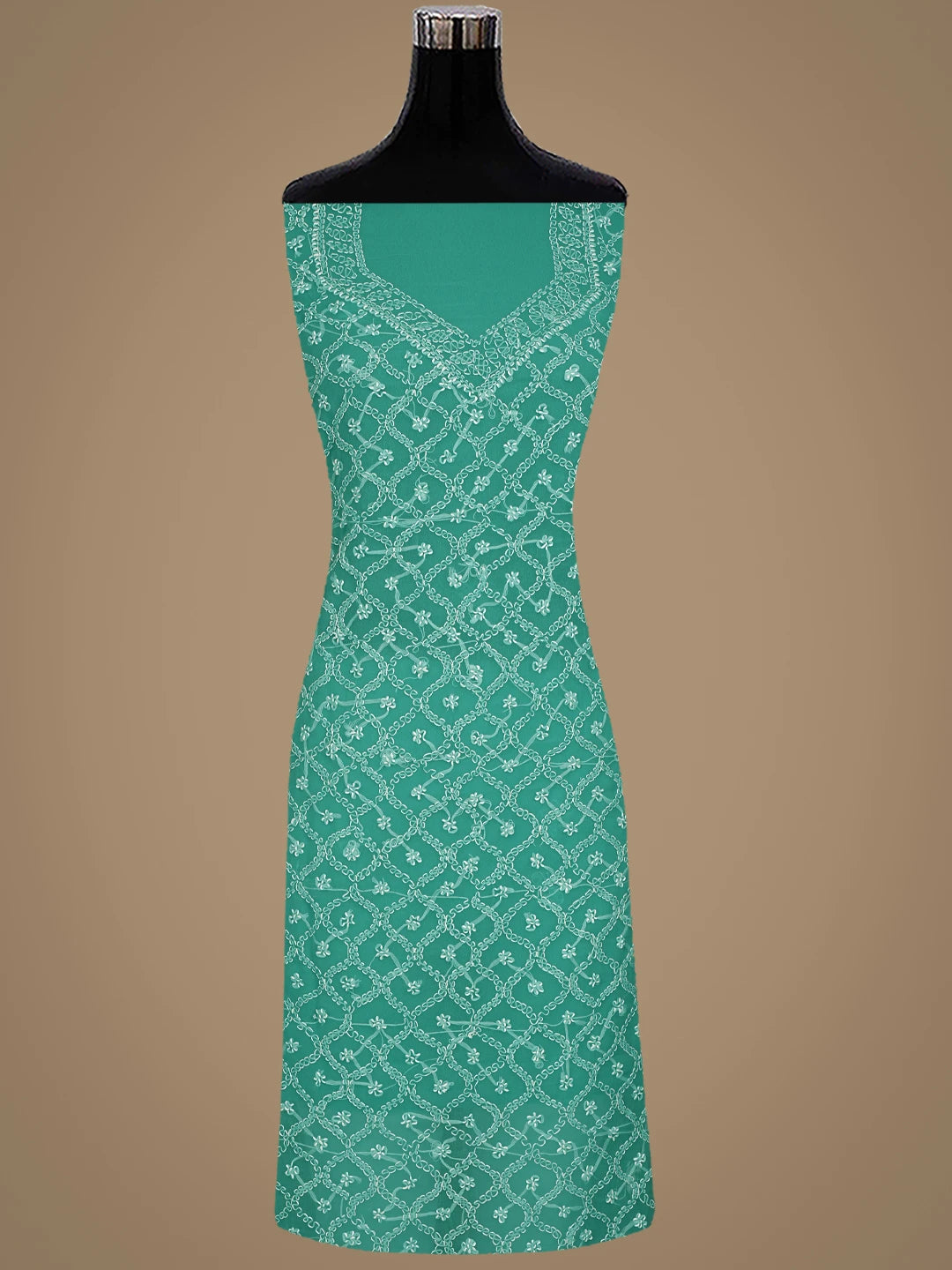 Ada Hand Embroidered Rama Green Georgette Lucknowi Chikankari Unstitched Suit Piece 01A879207