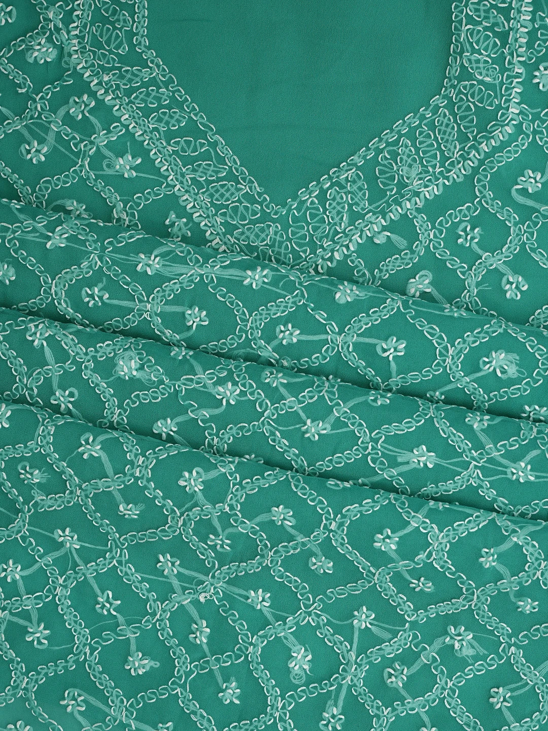 Ada Hand Embroidered Rama Green Georgette Lucknowi Chikankari Unstitched Suit Piece 01A879207
