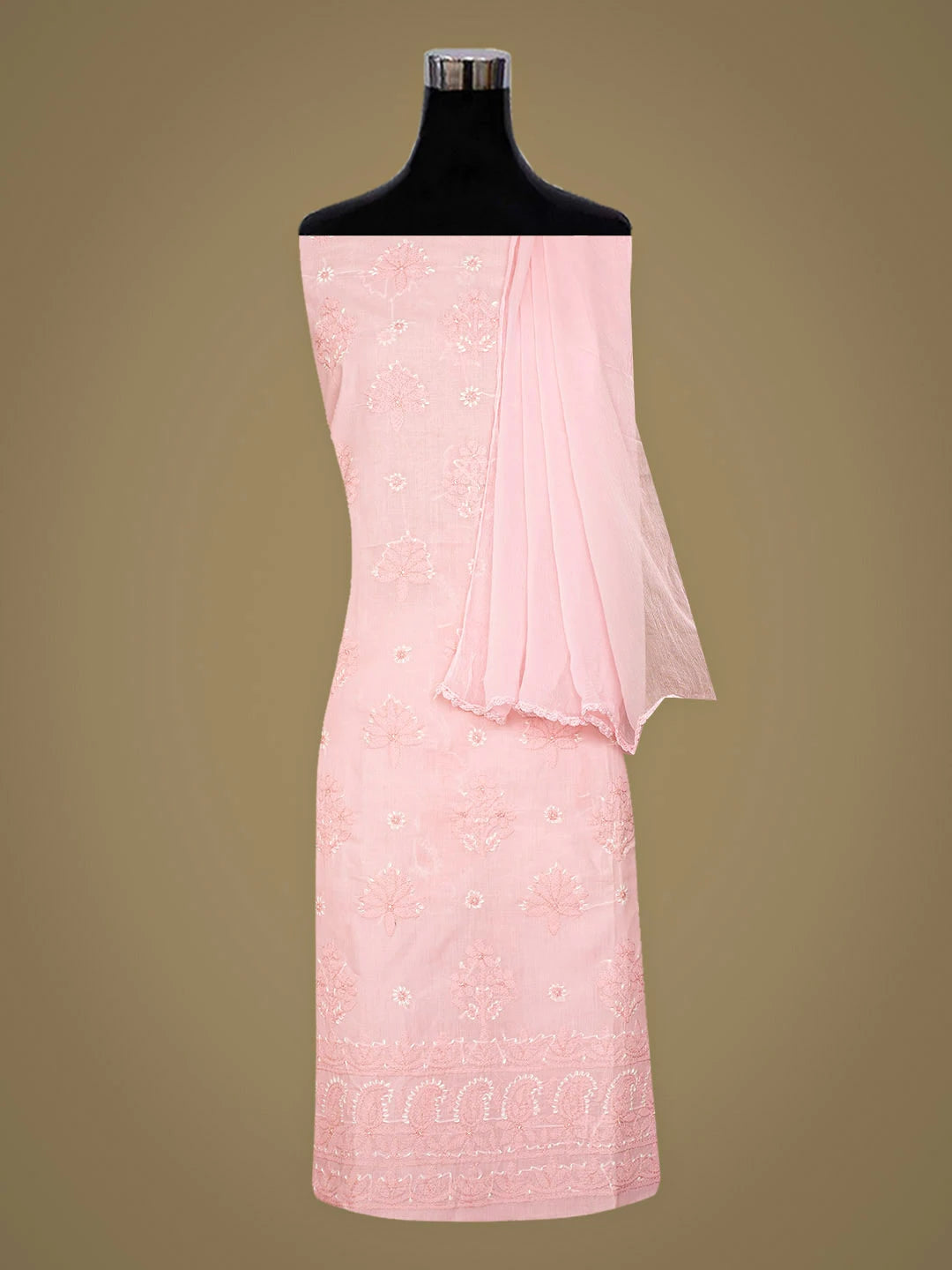 Ada Hand Embroidered Pink Cotton Lucknowi Chikankari Unstitched Suit Piece 01A779731
