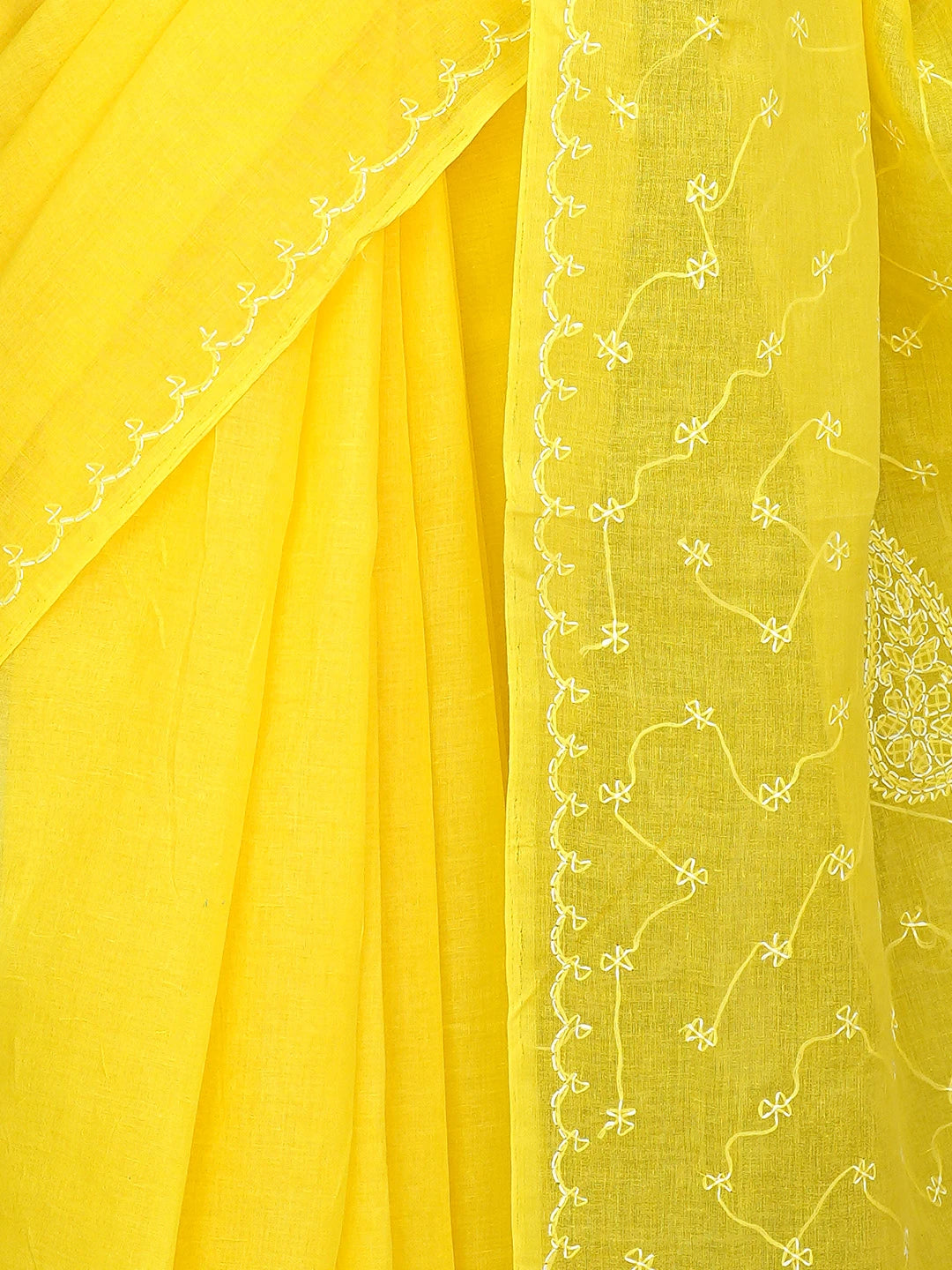 Ada Hand Embroidered Yellow Cotton Lucknowi Chikankari Saree and Blouse 01A882886