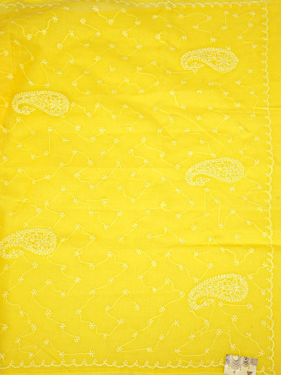 Ada Hand Embroidered Yellow Cotton Lucknowi Chikankari Saree and Blouse 01A882886