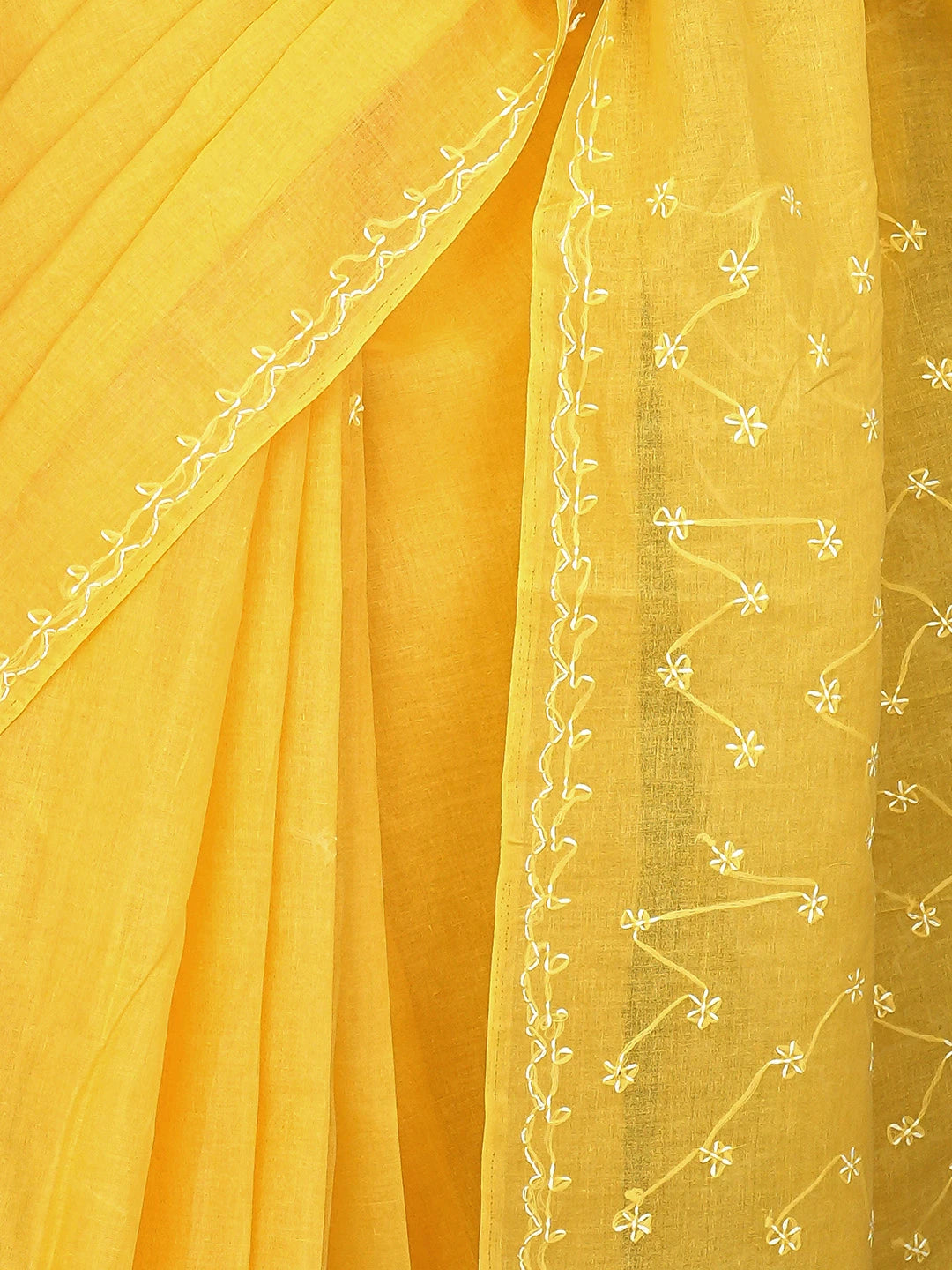 Ada Hand Embroidered Yellow Cotton Lucknowi Chikankari Saree and Blouse 01A882883