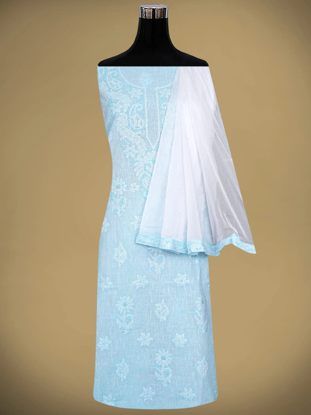 Ada Hand Embroidered Sky Blue Linen Lucknowi Chikankari Unstitched Suit Piece 01A885312
