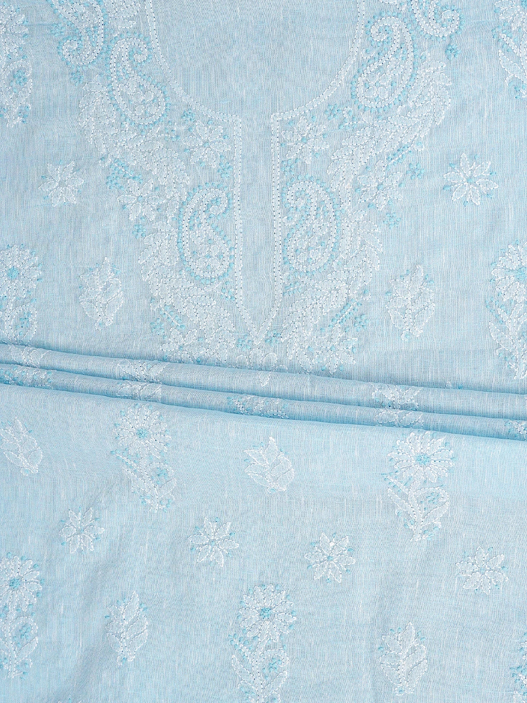 Ada Hand Embroidered Sky Blue Linen Lucknowi Chikankari Unstitched Suit Piece 01A885312