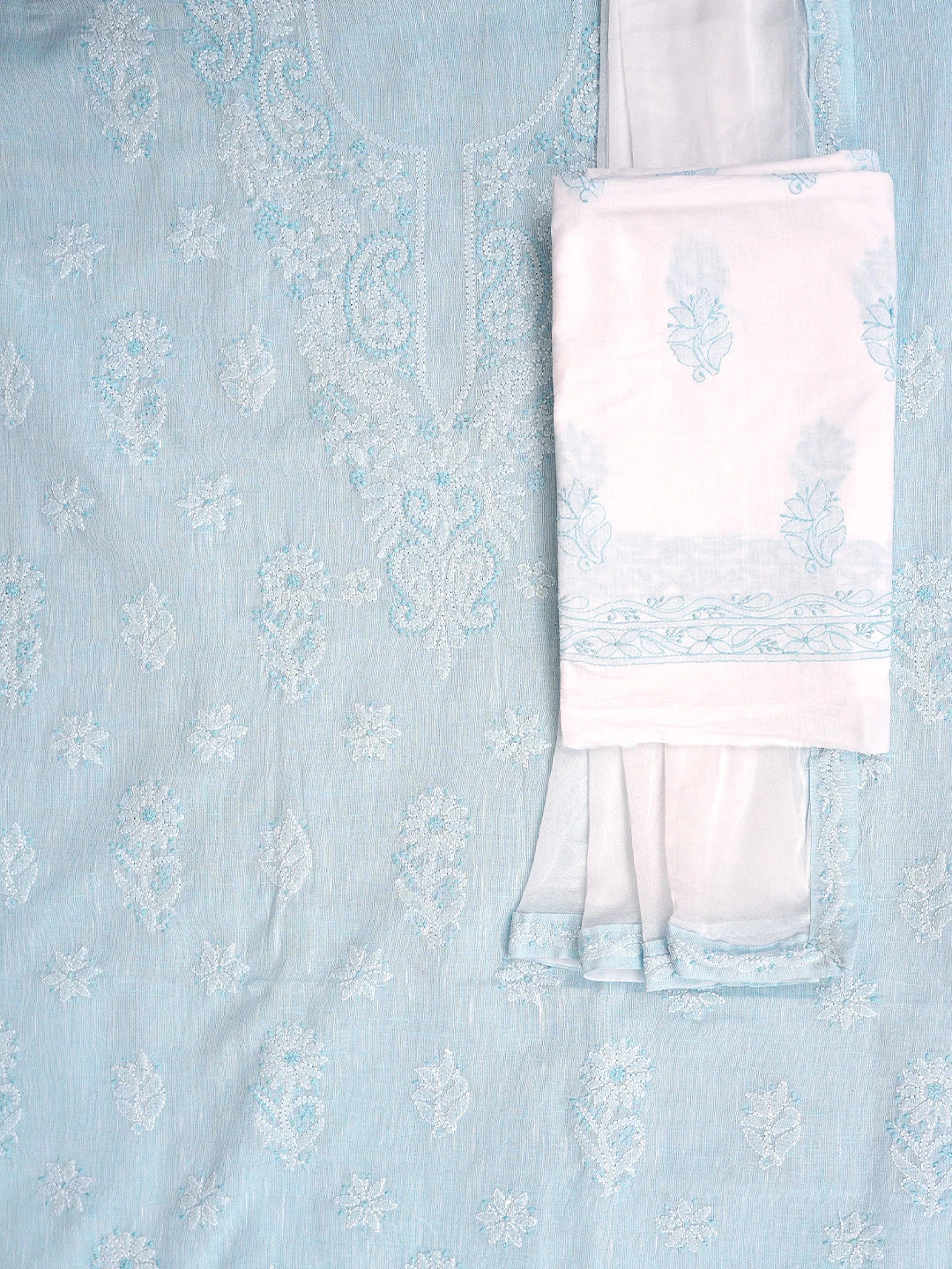 Ada Hand Embroidered Sky Blue Linen Lucknowi Chikankari Unstitched Suit Piece 01A885312