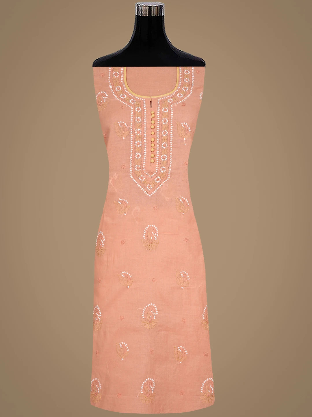 Ada Hand Embroidered Peach Cotton Lucknowi Chikankari Unstitched Suit Piece 01A879669