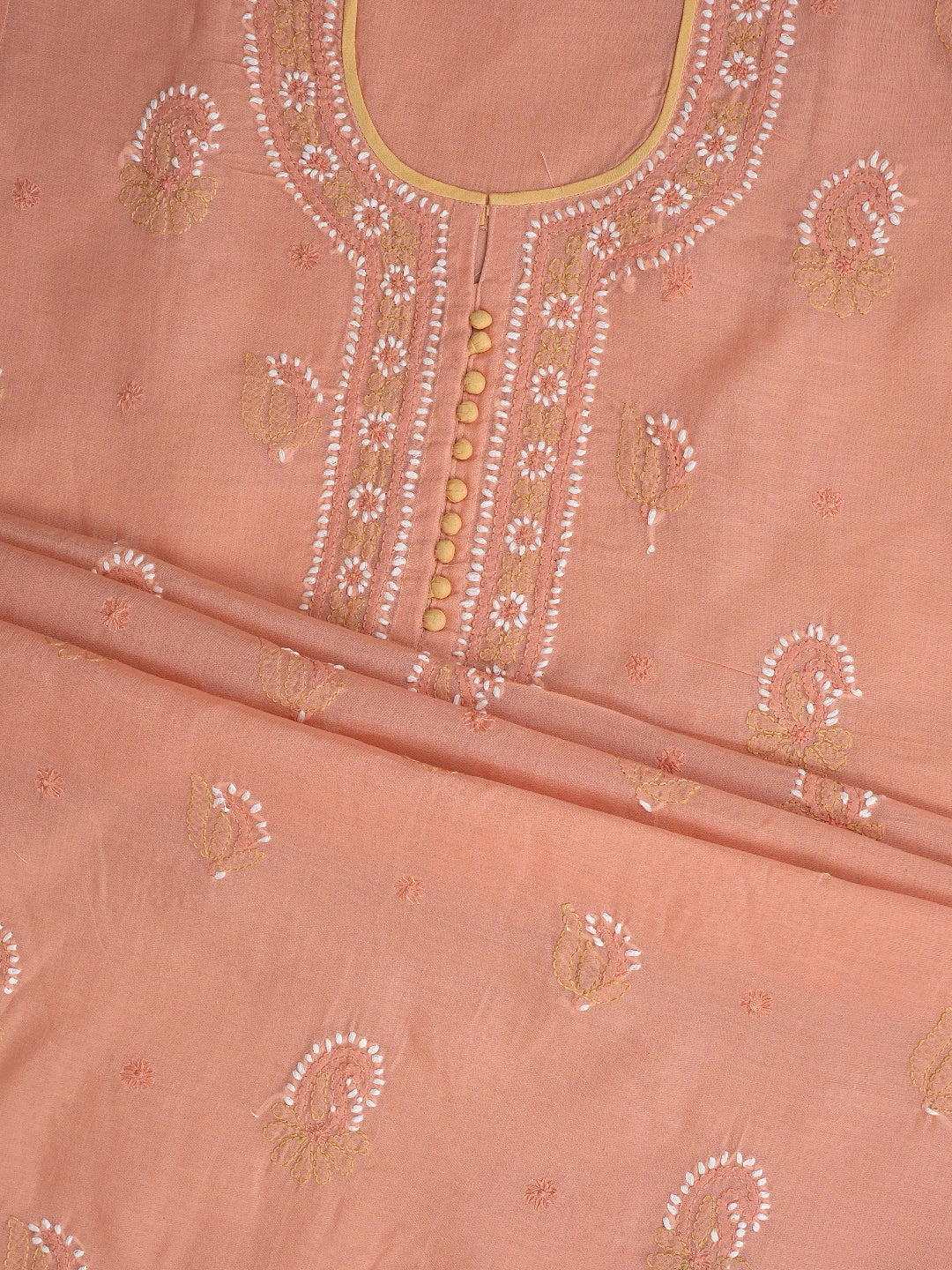 Ada Hand Embroidered Peach Cotton Lucknowi Chikankari Unstitched Suit Piece 01A879669