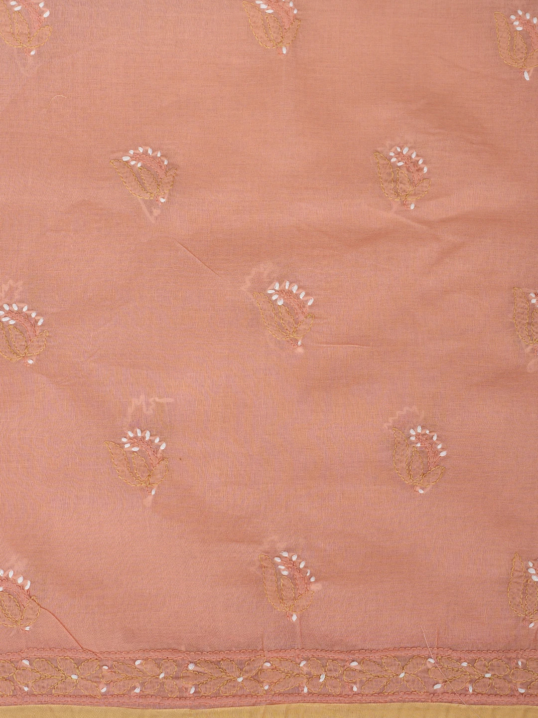 Ada Hand Embroidered Peach Cotton Lucknowi Chikankari Unstitched Suit Piece 01A879669