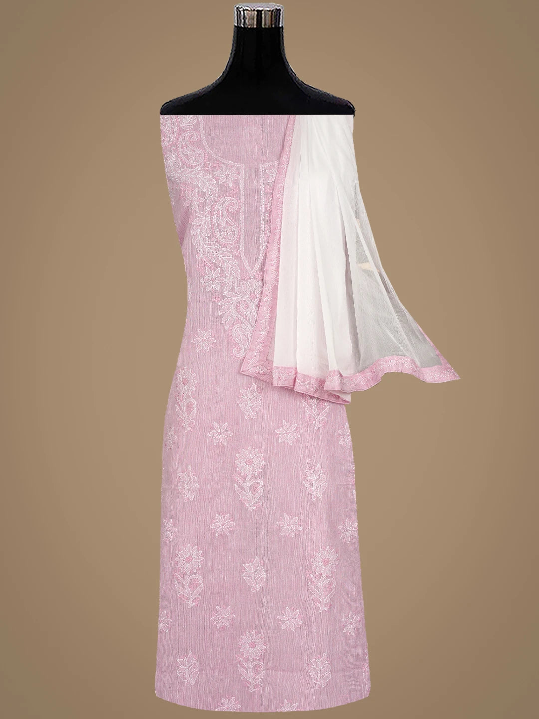 Ada Hand Embroidered Pink Linen Lucknowi Chikankari Unstitched Suit Piece 01A885286