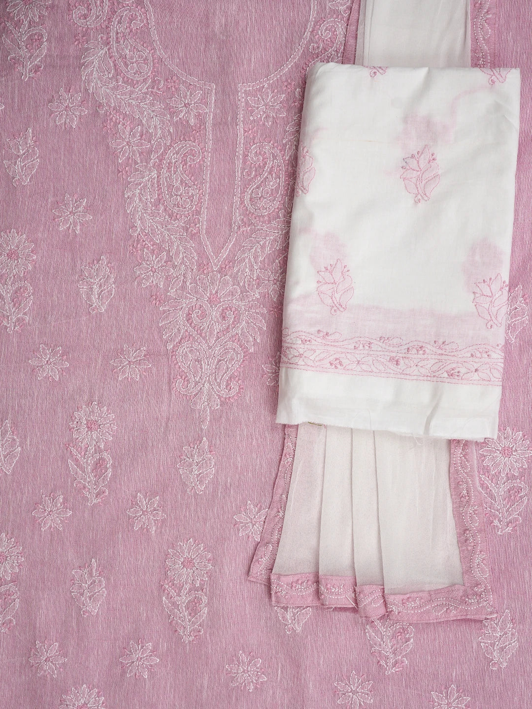 Ada Hand Embroidered Pink Linen Lucknowi Chikankari Unstitched Suit Piece 01A885286