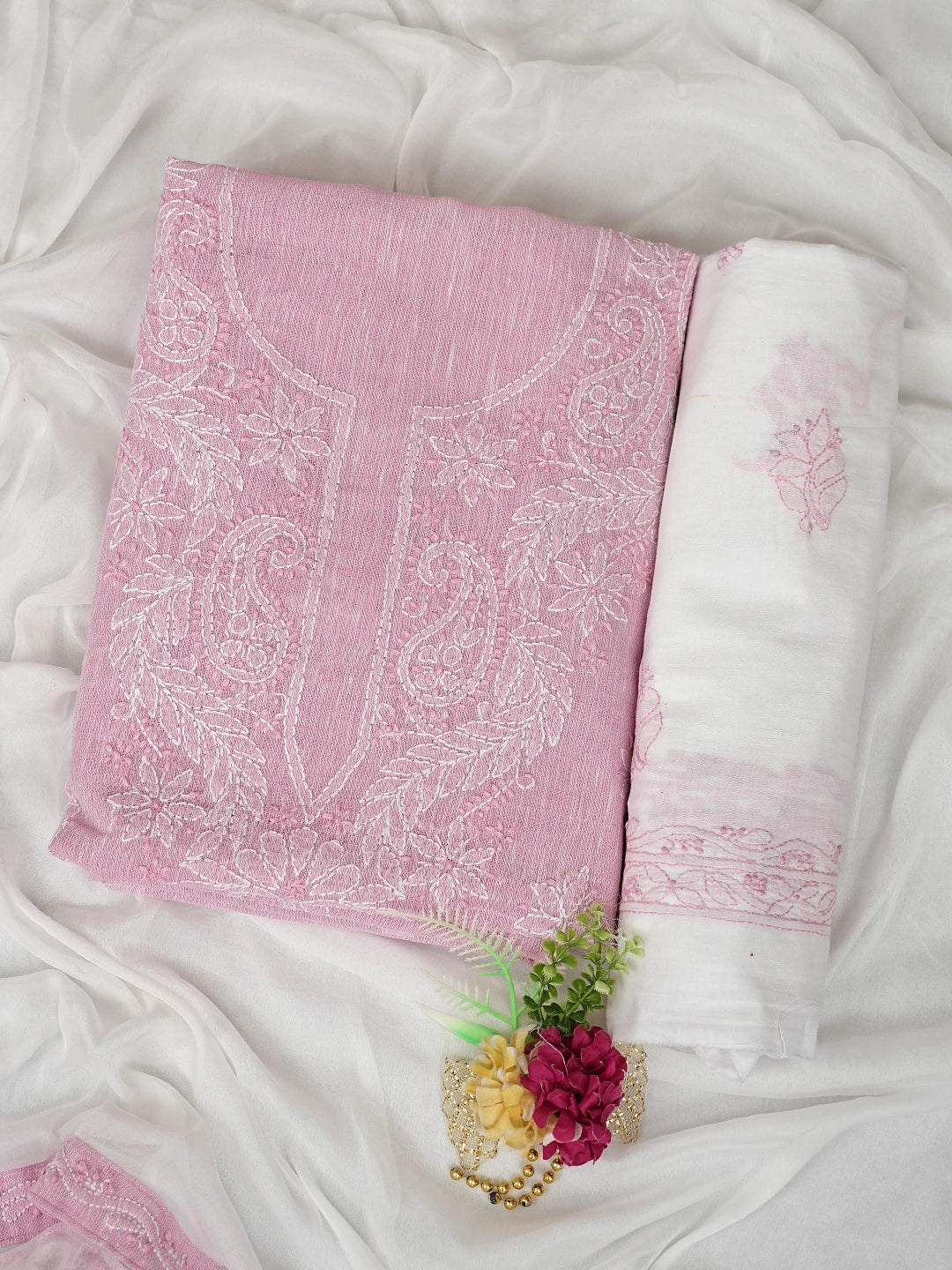 Ada Hand Embroidered Pink Linen Lucknowi Chikankari Unstitched Suit Piece 01A885286