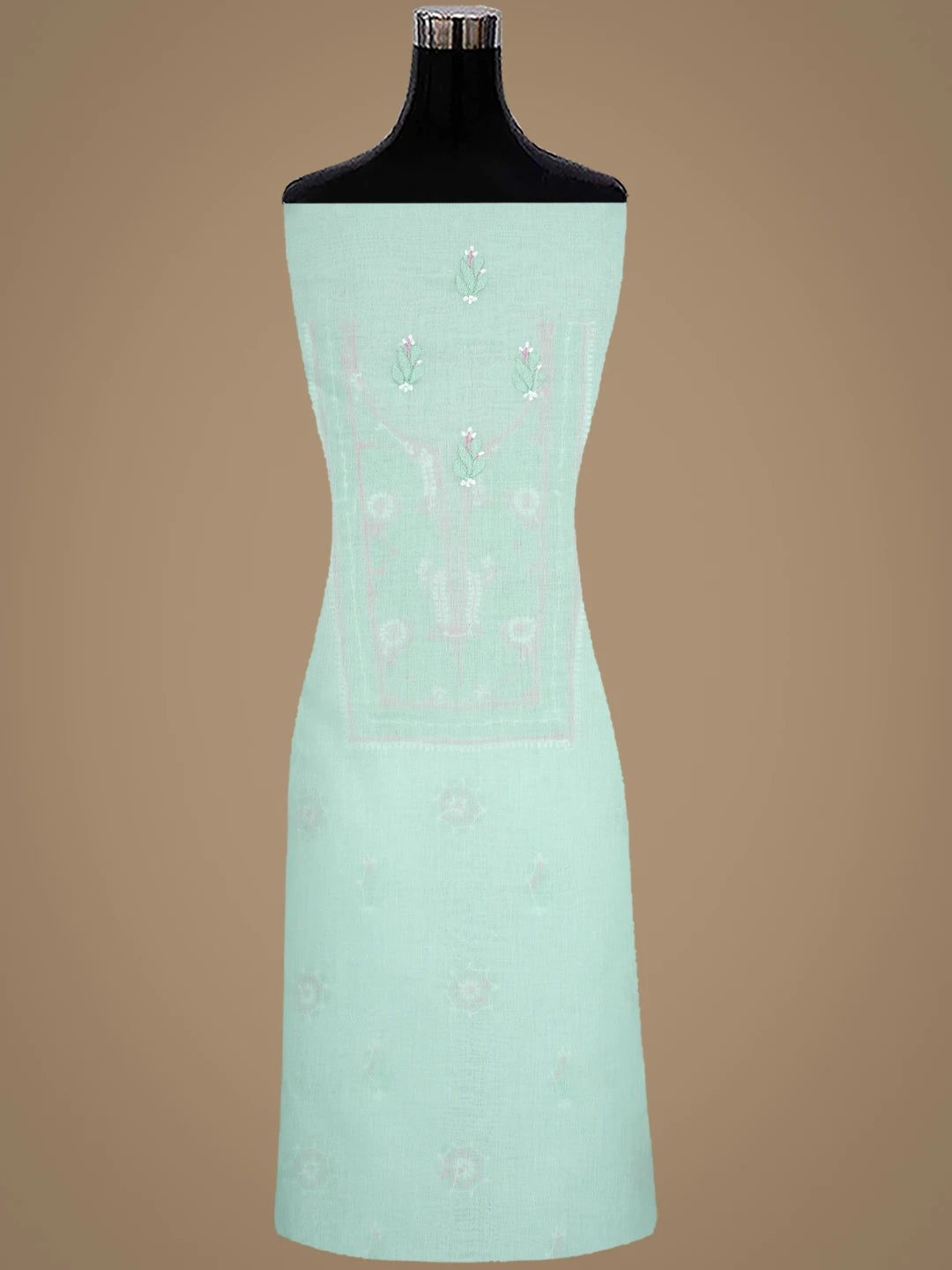 Ada Hand Embroidered Sea Green Cotton Lucknowi Chikankari Unstitched Suit Piece 01A879346