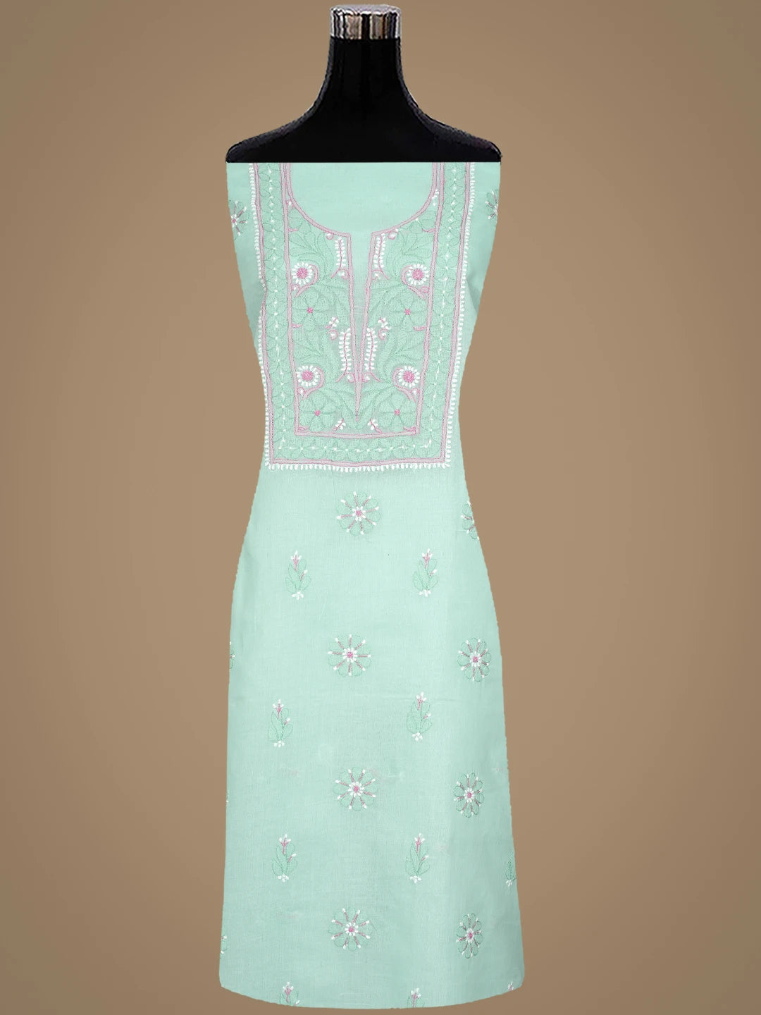 Ada Hand Embroidered Sea Green Cotton Lucknowi Chikankari Unstitched Suit Piece 01A879346