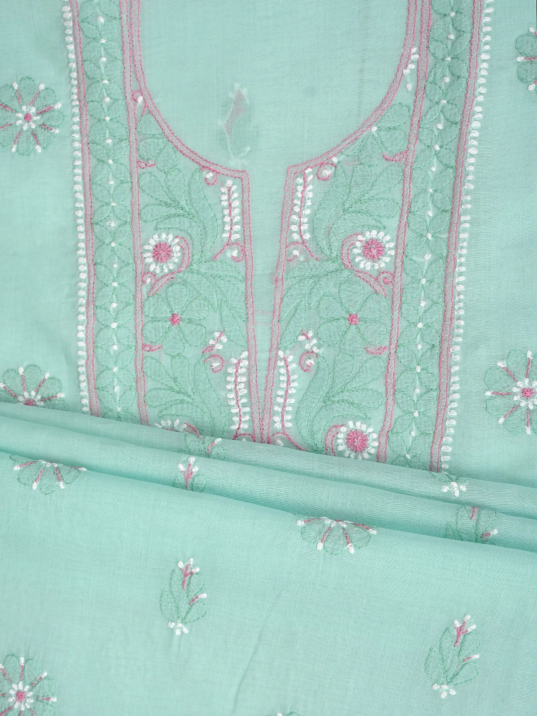 Ada Hand Embroidered Sea Green Cotton Lucknowi Chikankari Unstitched Suit Piece 01A879346