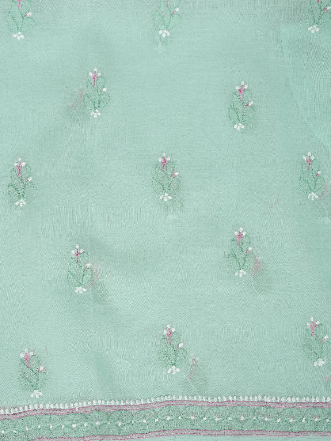 Ada Hand Embroidered Sea Green Cotton Lucknowi Chikankari Unstitched Suit Piece 01A879346