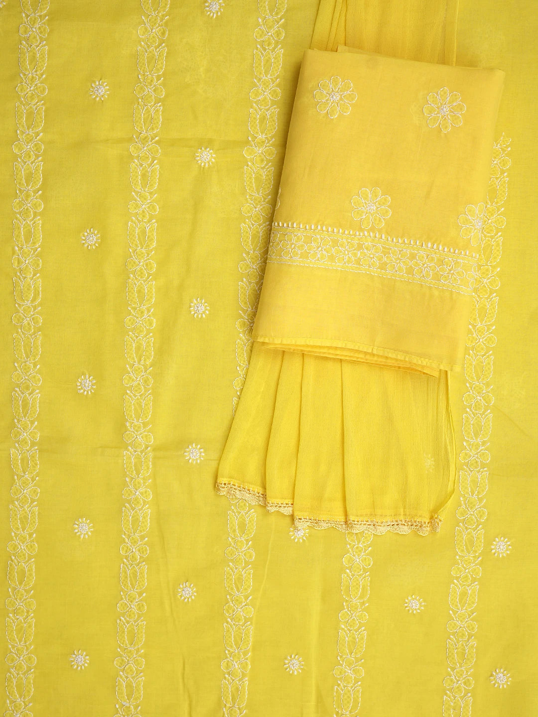 Ada Hand Embroidered Yellow Cotton Lucknowi Chikankari Unstitched Suit Piece 01A881412