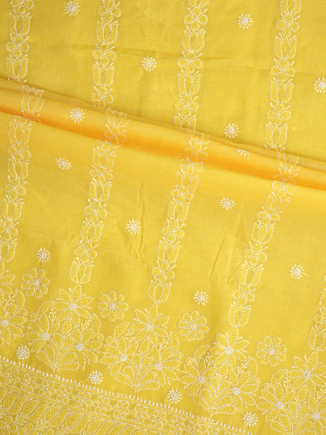 Ada Hand Embroidered Yellow Cotton Lucknowi Chikankari Unstitched Suit Piece 01A881412