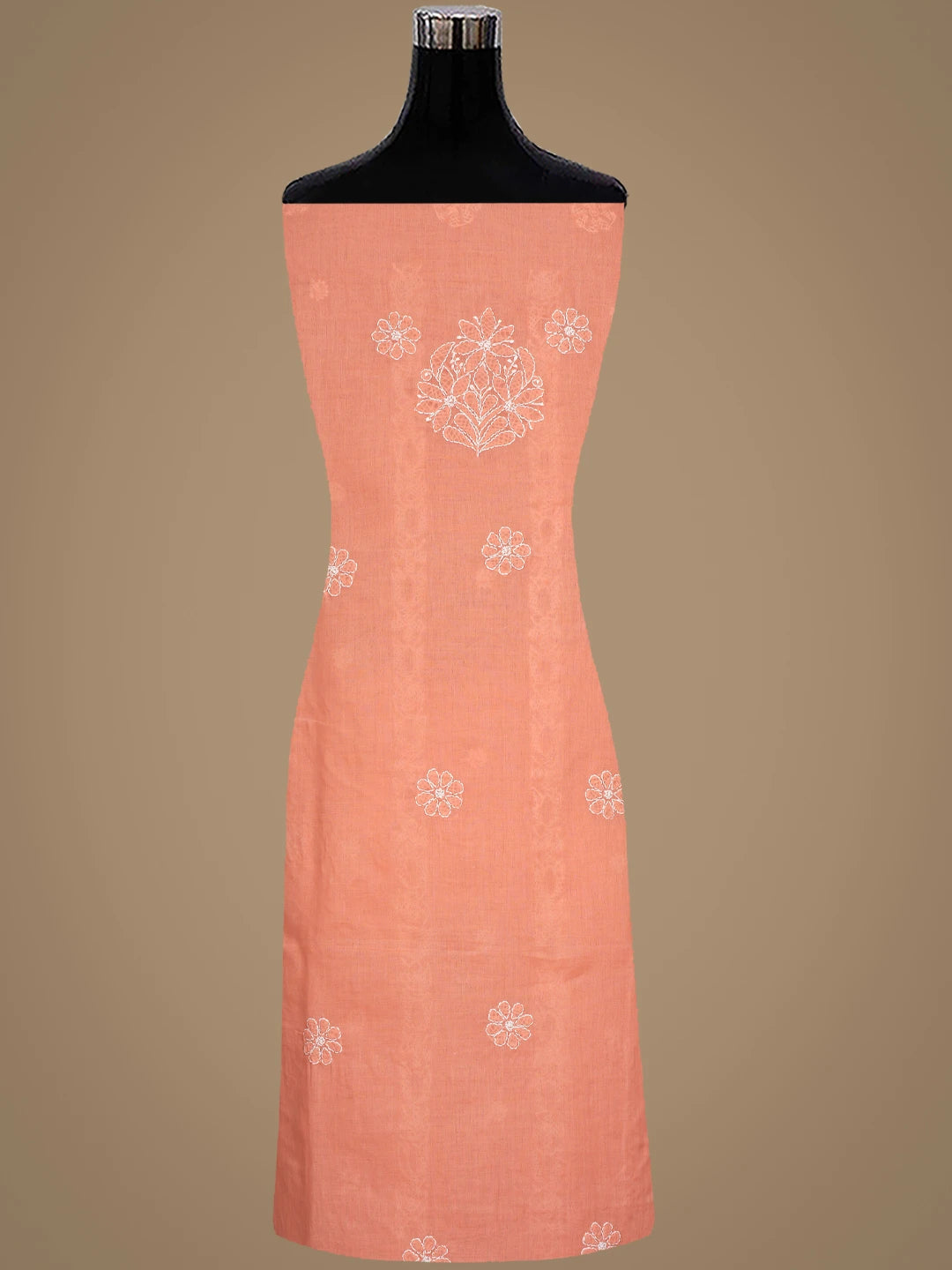 Ada Hand Embroidered Peach Cotton Lucknowi Chikankari Unstitched Suit Piece 01A881407