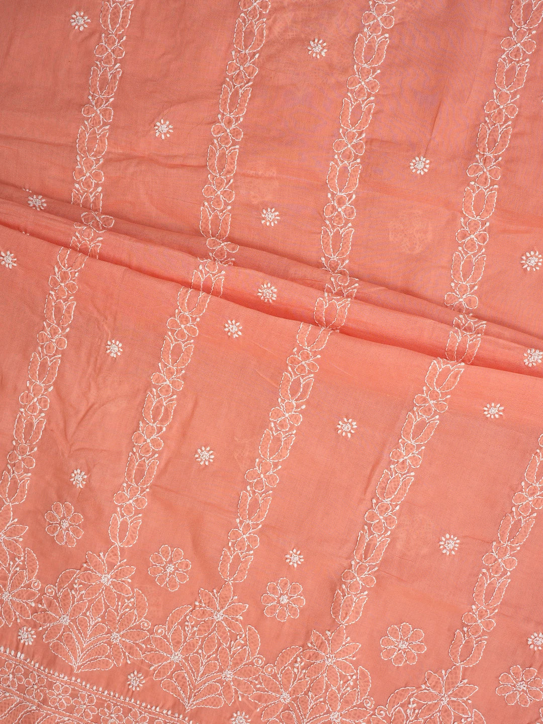 Ada Hand Embroidered Peach Cotton Lucknowi Chikankari Unstitched Suit Piece 01A881407