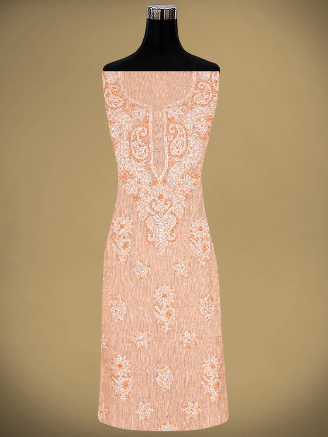 Ada Hand Embroidered Peach Linen Lucknowi Chikankari Unstitched Suit Piece 01A885297