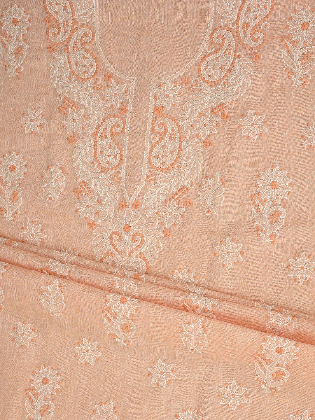 Ada Hand Embroidered Peach Linen Lucknowi Chikankari Unstitched Suit Piece 01A885297