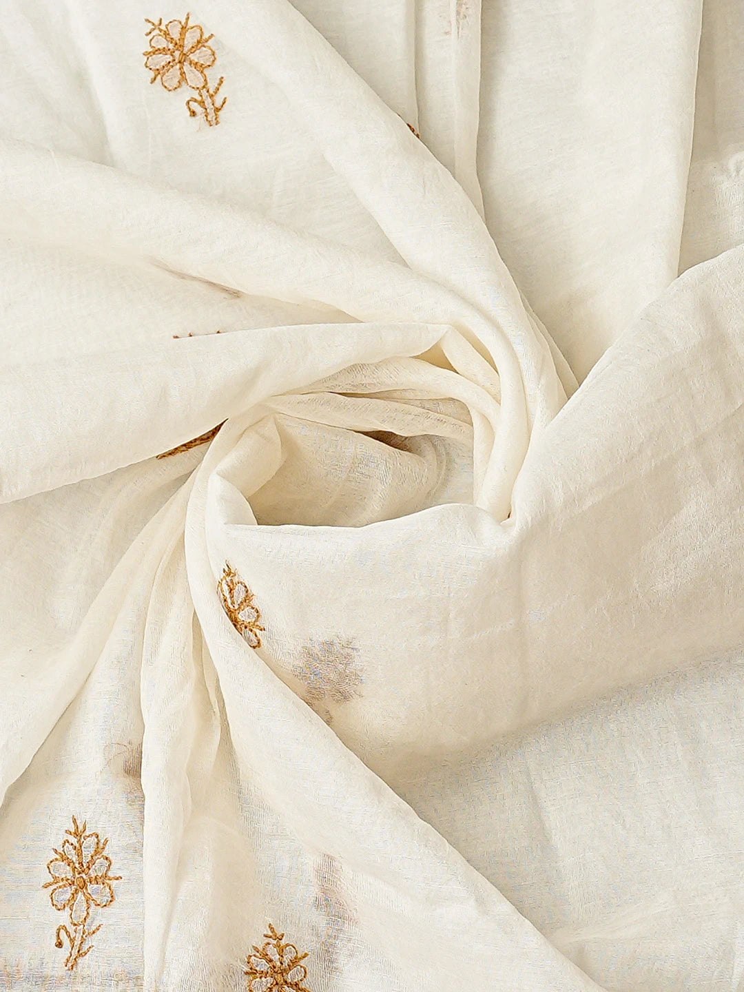 Ada Hand Embroidered White Chanderi Lucknowi Chikankari Unstitched Kurta Dupatta Set 01A883130