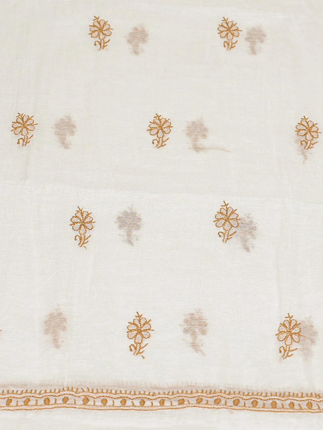 Ada Hand Embroidered White Chanderi Lucknowi Chikankari Unstitched Kurta Dupatta Set 01A883130