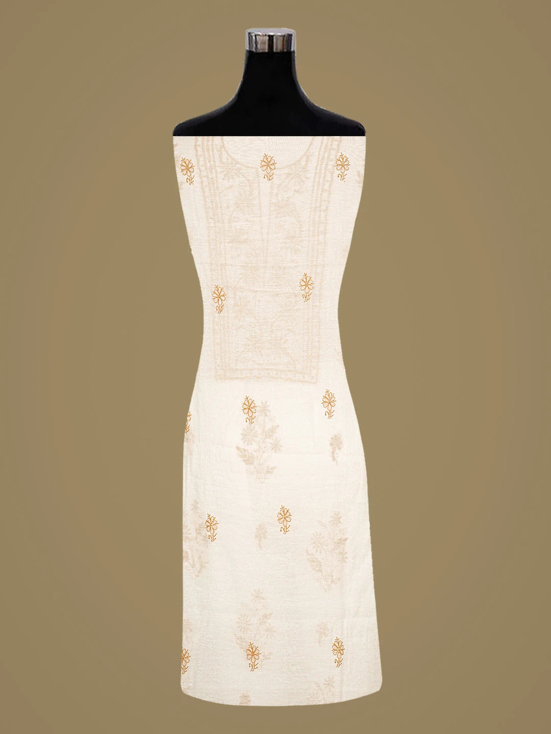 Ada Hand Embroidered White Chanderi Lucknowi Chikankari Unstitched Kurta Dupatta Set 01A883130