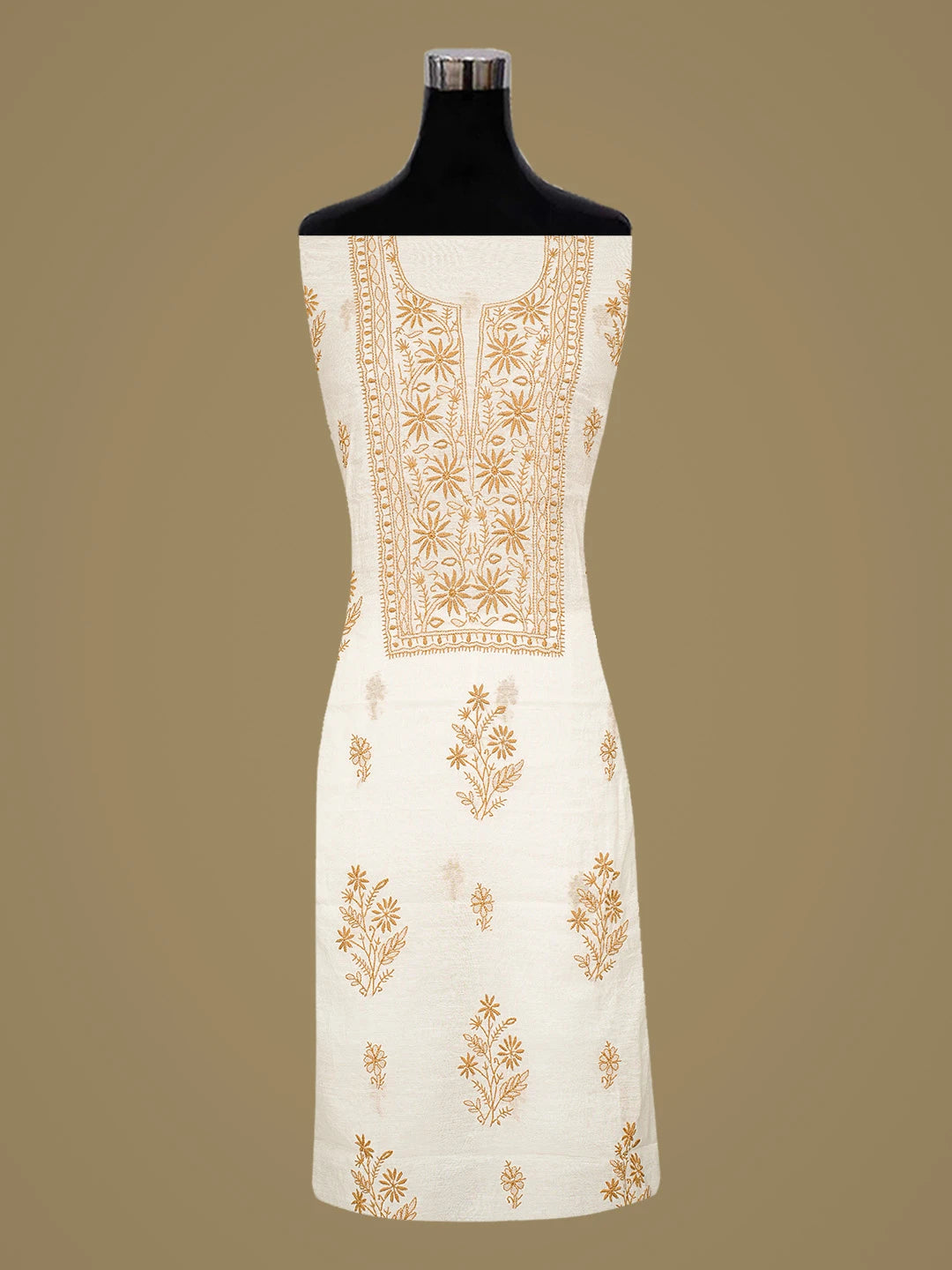Ada Hand Embroidered White Chanderi Lucknowi Chikankari Unstitched Kurta Dupatta Set 01A883130
