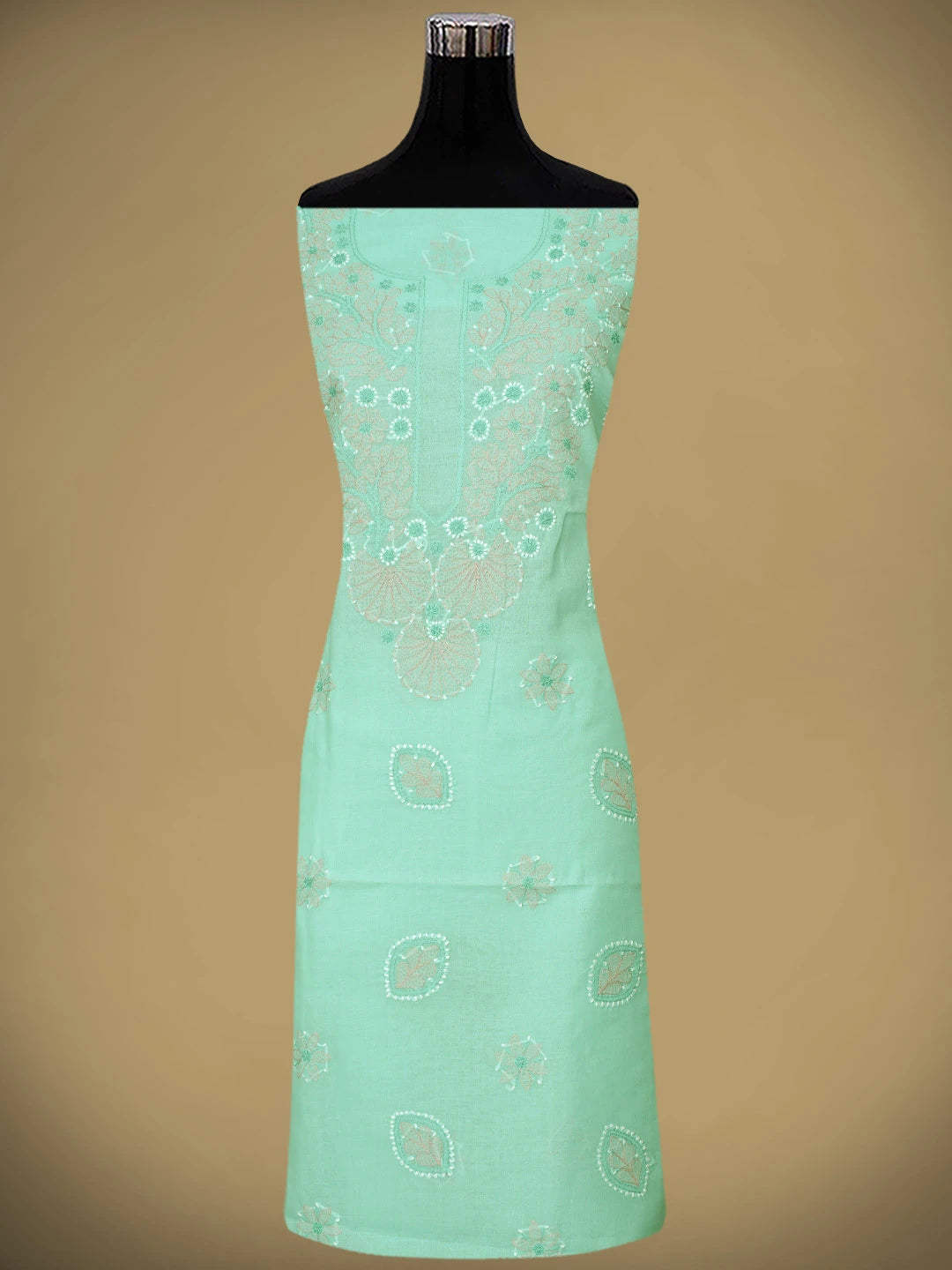 Ada Hand Embroidered Sea Green Cotton Lucknowi Chikankari Unstitched Suit Piece 01A879347