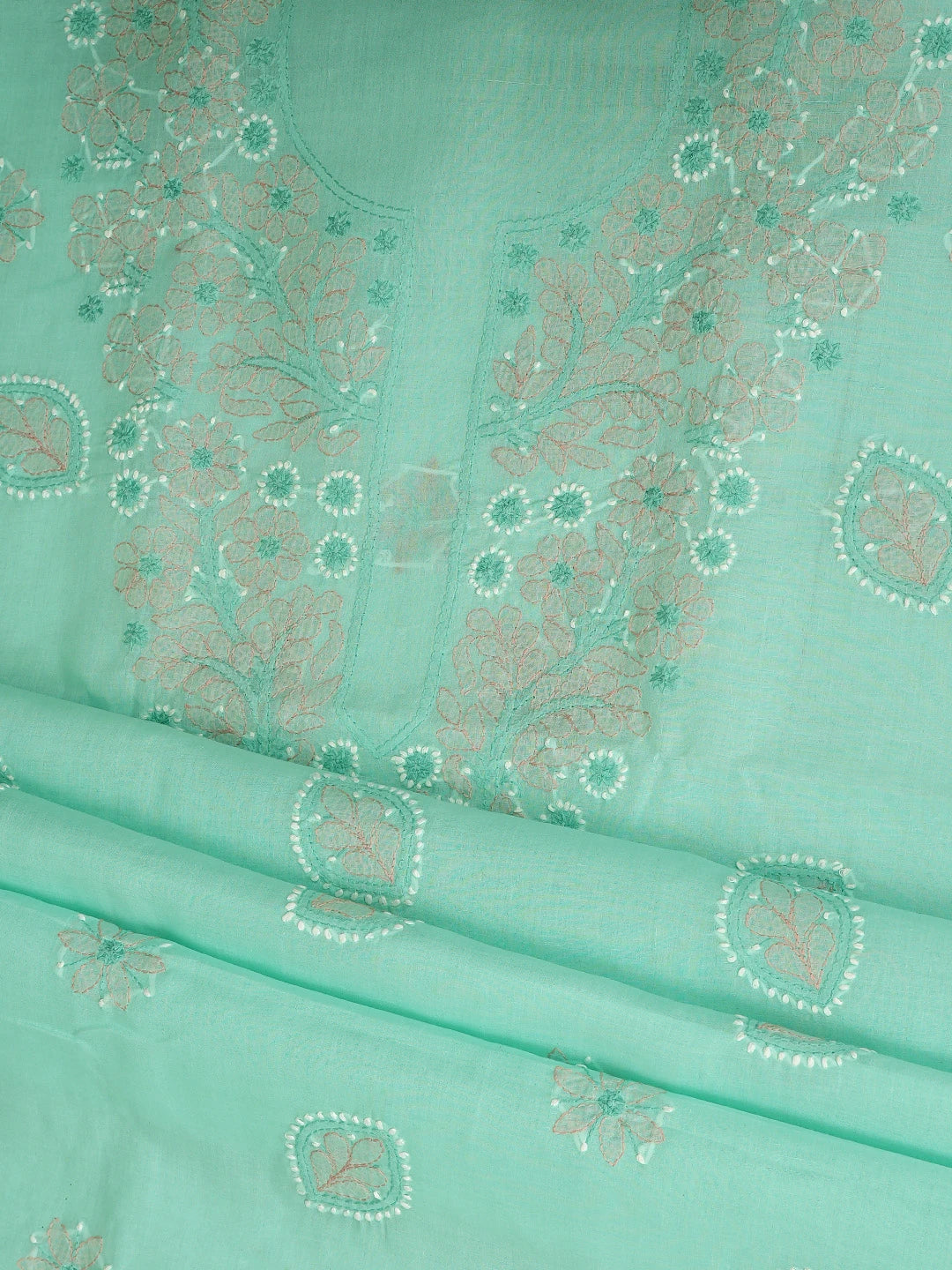 Ada Hand Embroidered Sea Green Cotton Lucknowi Chikankari Unstitched Suit Piece 01A879347