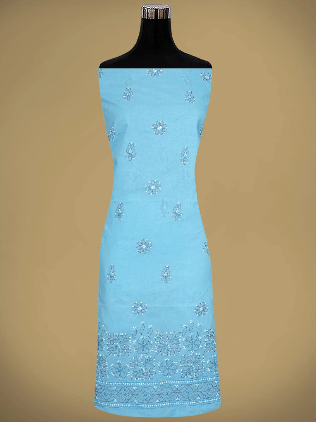 Ada Hand Embroidered Blue Cotton Lucknowi Chikankari Unstitched Suit Piece 01A882409