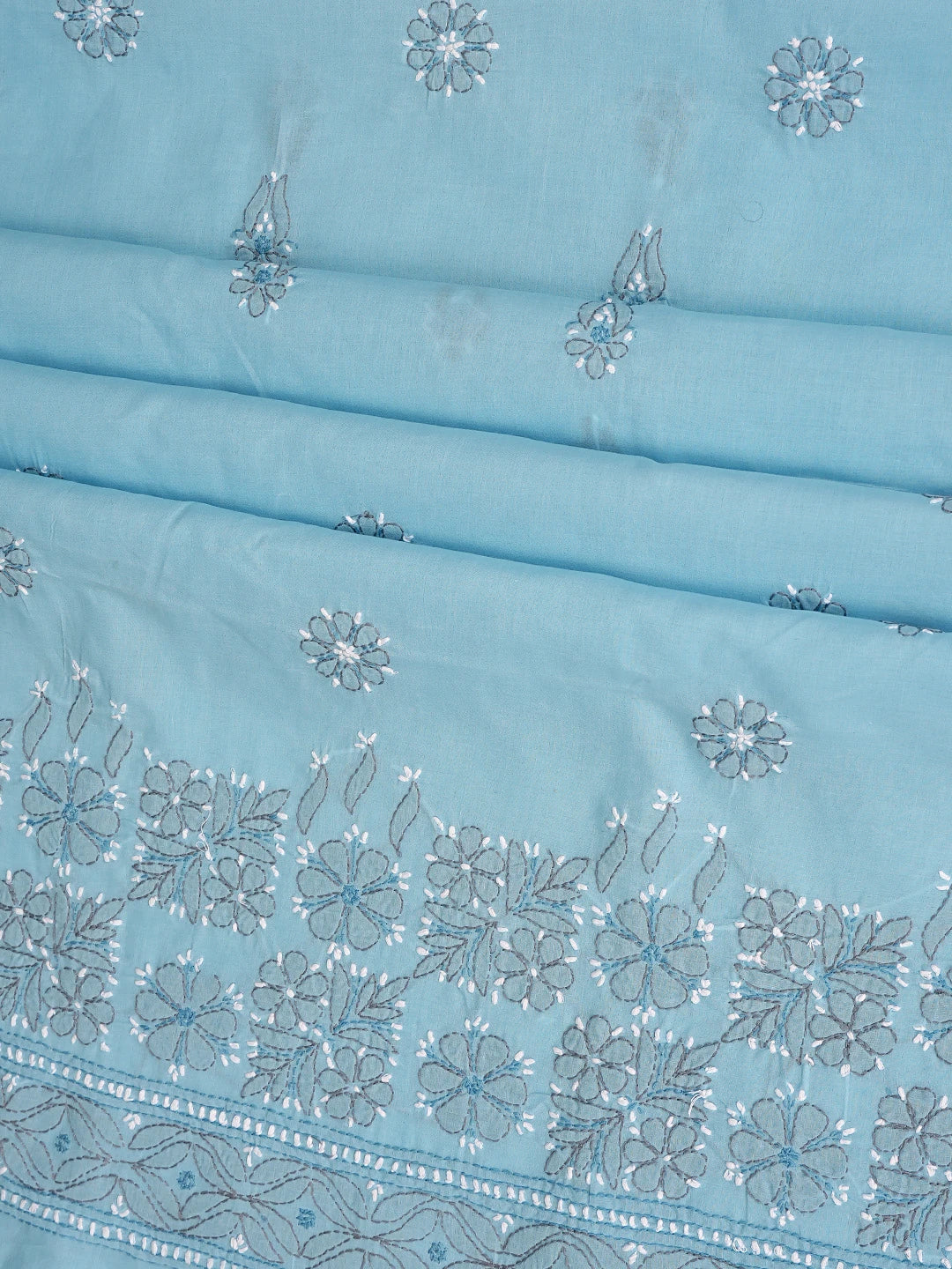 Ada Hand Embroidered Blue Cotton Lucknowi Chikankari Unstitched Suit Piece 01A882409