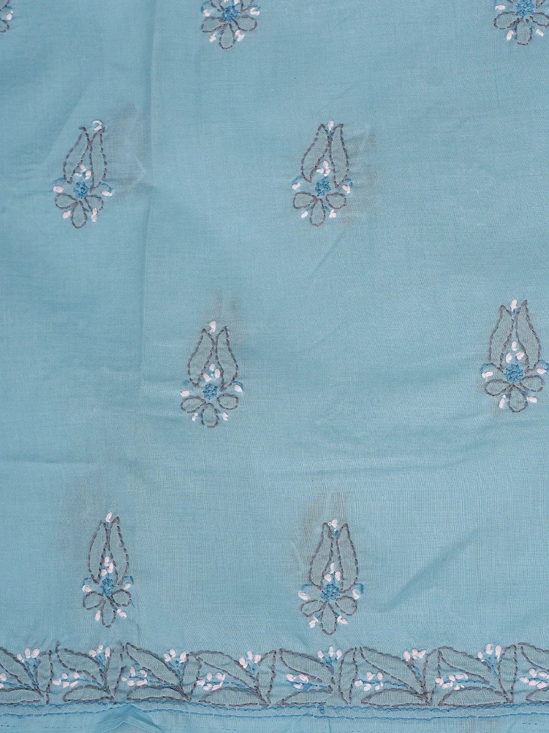 Ada Hand Embroidered Blue Cotton Lucknowi Chikankari Unstitched Suit Piece 01A882409