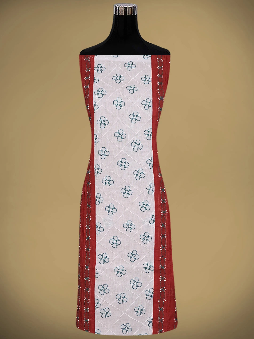 Ada Hand Embroidered Red Cotton Lucknowi Chikankari Unstitched Suit Piece 01A882732