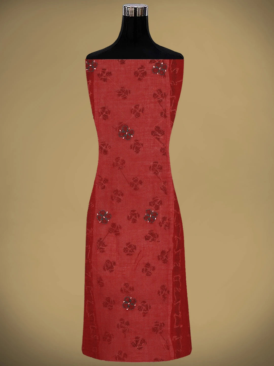 Ada Hand Embroidered Red Cotton Lucknowi Chikankari Unstitched Suit Piece 01A882732