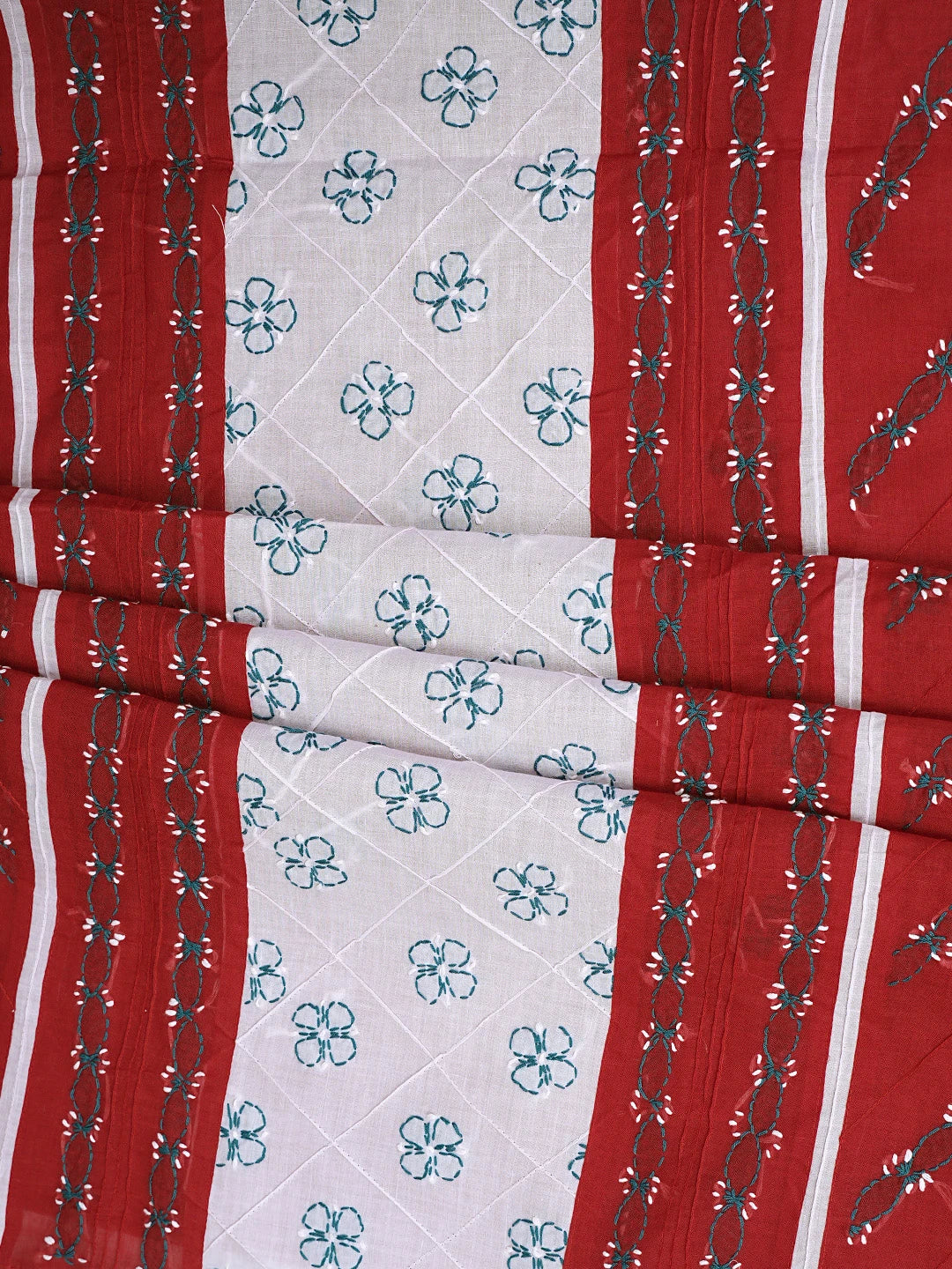 Ada Hand Embroidered Red Cotton Lucknowi Chikankari Unstitched Suit Piece 01A882732