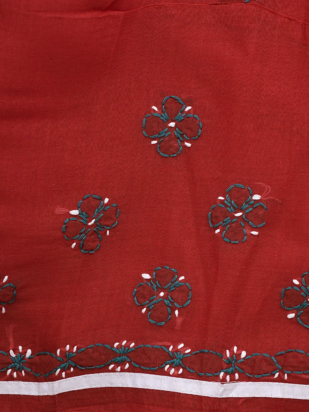 Ada Hand Embroidered Red Cotton Lucknowi Chikankari Unstitched Suit Piece 01A882732