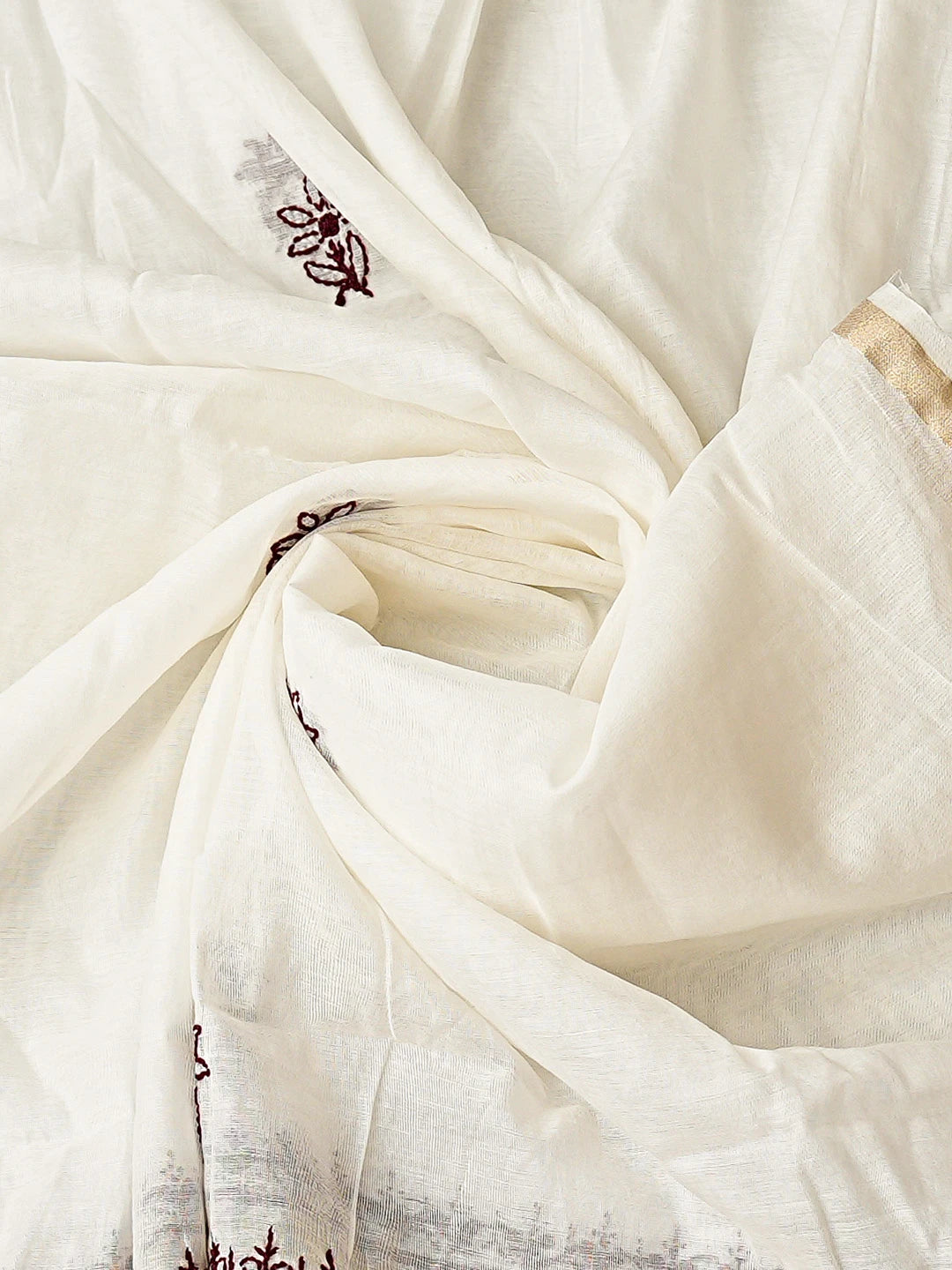 Ada Hand Embroidered White Chanderi Lucknowi Chikankari Unstitched Kurta Dupatta Set 01A883128