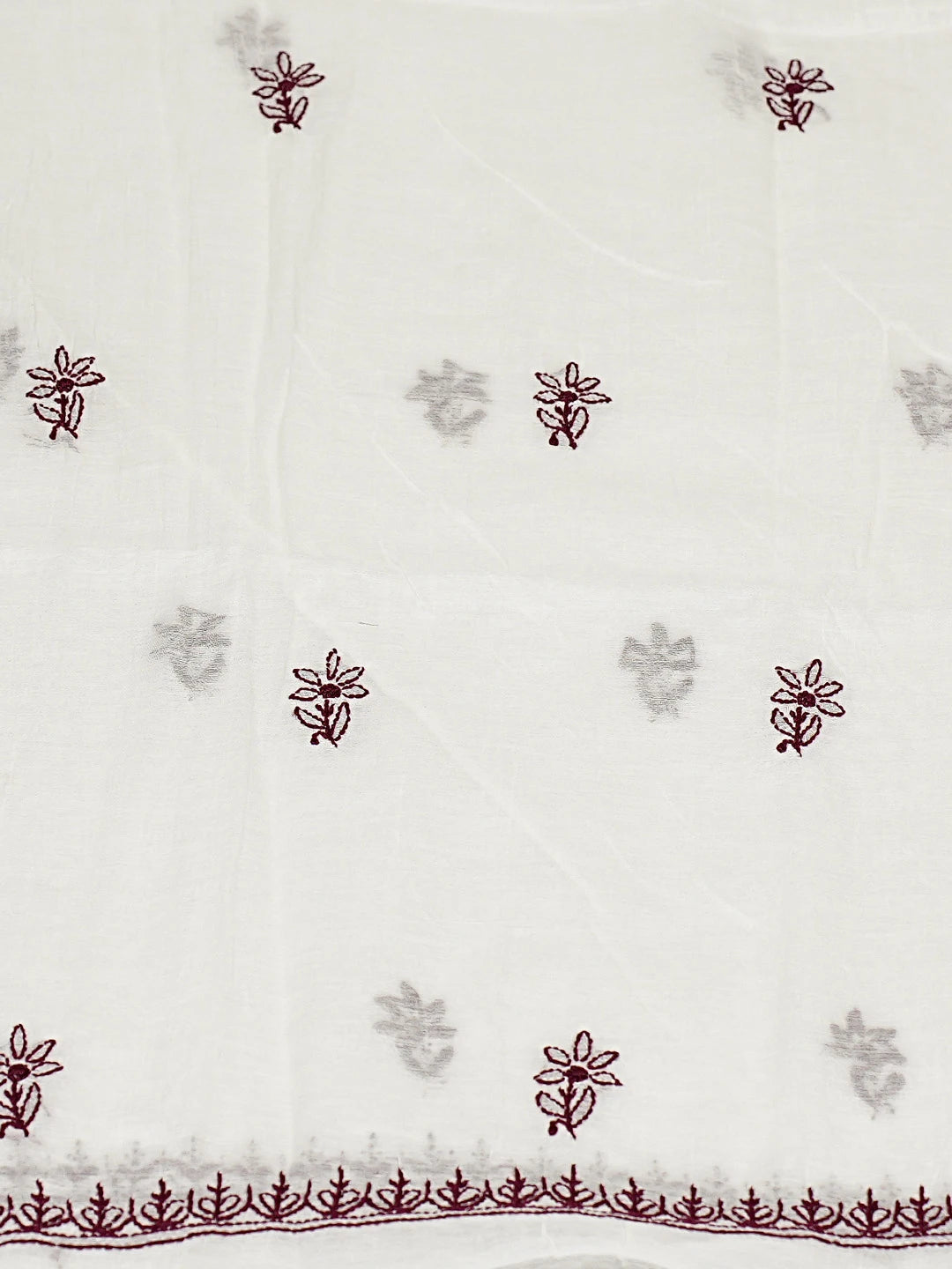Ada Hand Embroidered White Chanderi Lucknowi Chikankari Unstitched Kurta Dupatta Set 01A883128