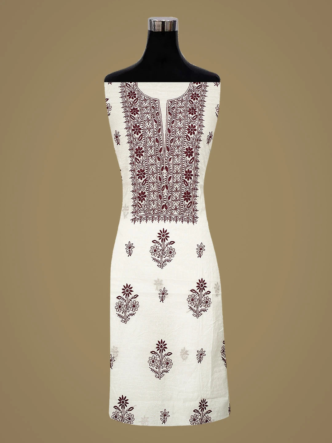 Ada Hand Embroidered White Chanderi Lucknowi Chikankari Unstitched Kurta Dupatta Set 01A883128