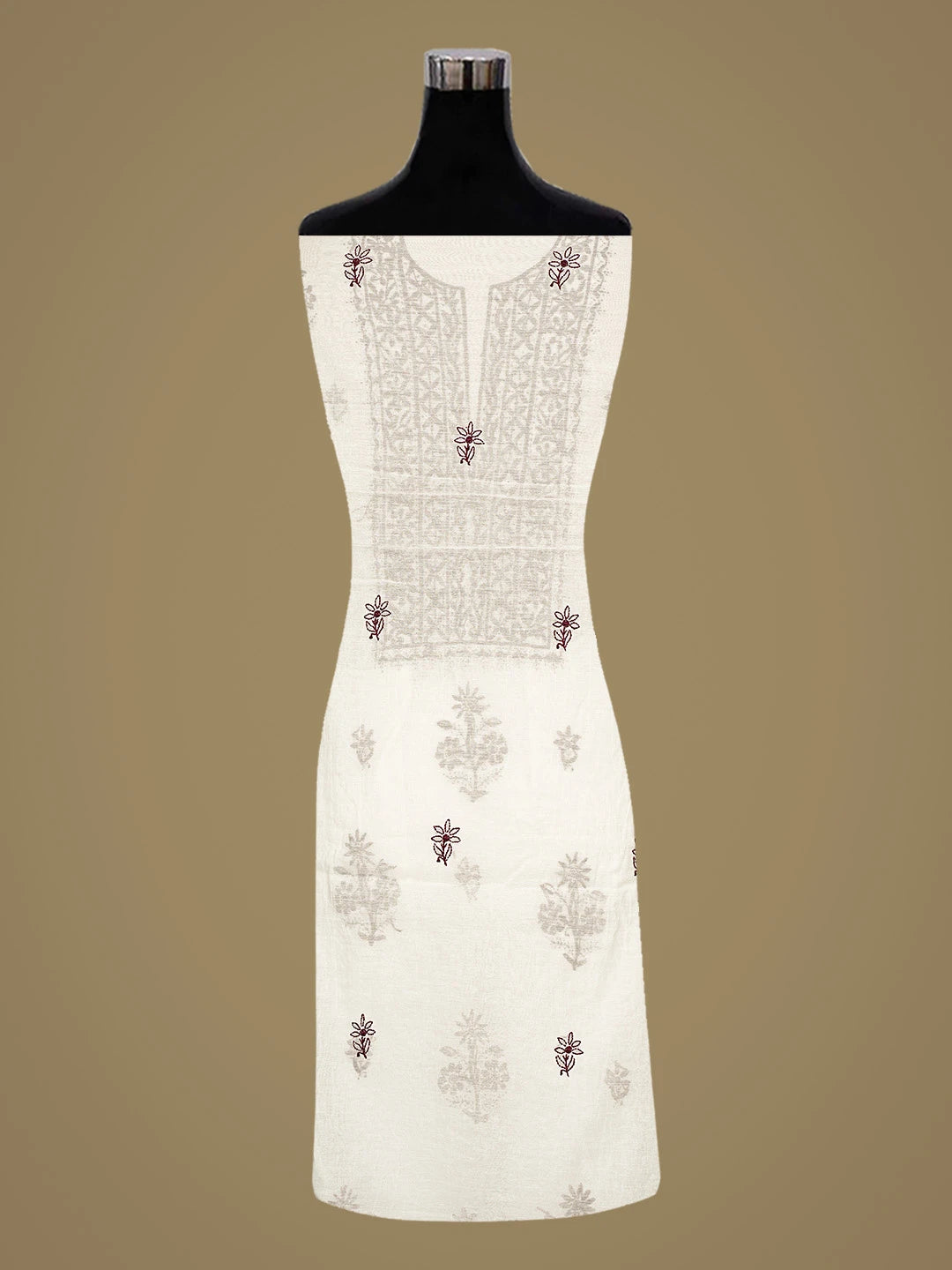 Ada Hand Embroidered White Chanderi Lucknowi Chikankari Unstitched Kurta Dupatta Set 01A883128