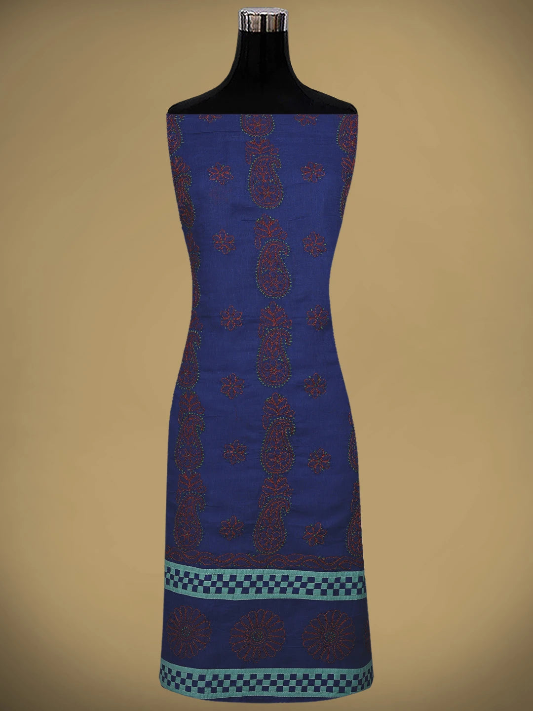 Ada Hand Embroidered Navy Blue Cotton Lucknowi Chikankari Unstitched Suit Piece 01A882757