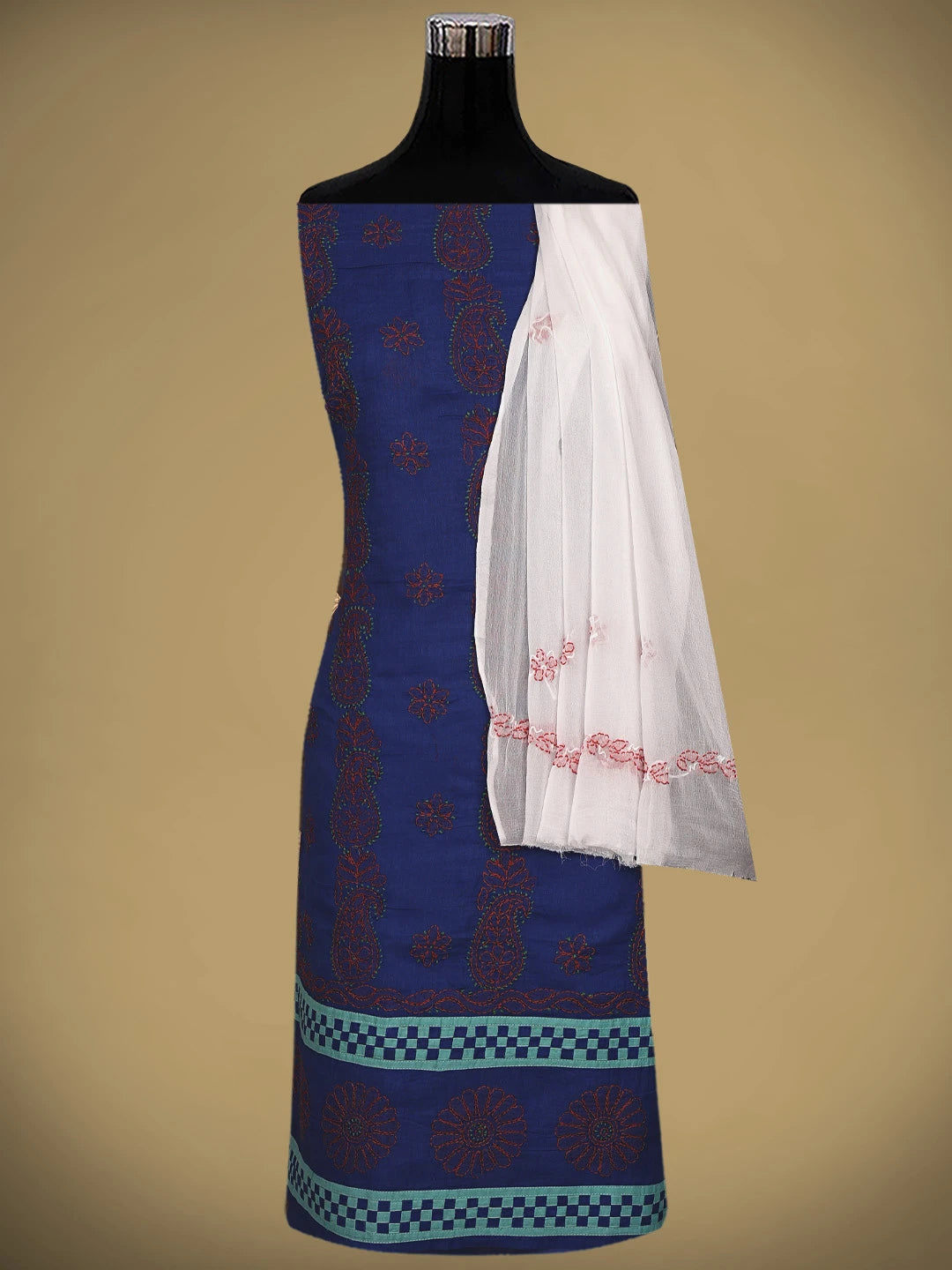 Ada Hand Embroidered Navy Blue Cotton Lucknowi Chikankari Unstitched Suit Piece 01A882757