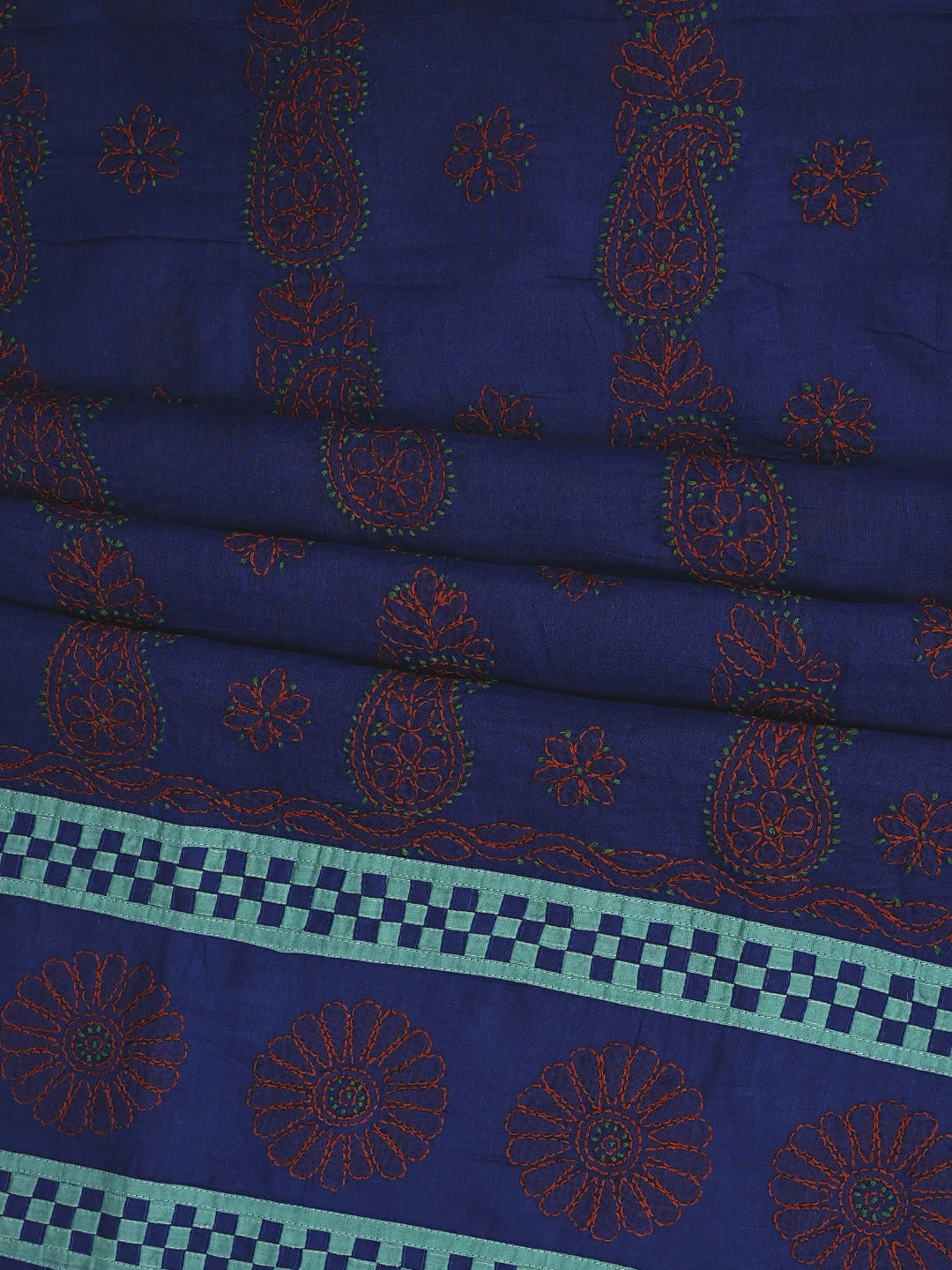 Ada Hand Embroidered Navy Blue Cotton Lucknowi Chikankari Unstitched Suit Piece 01A882757